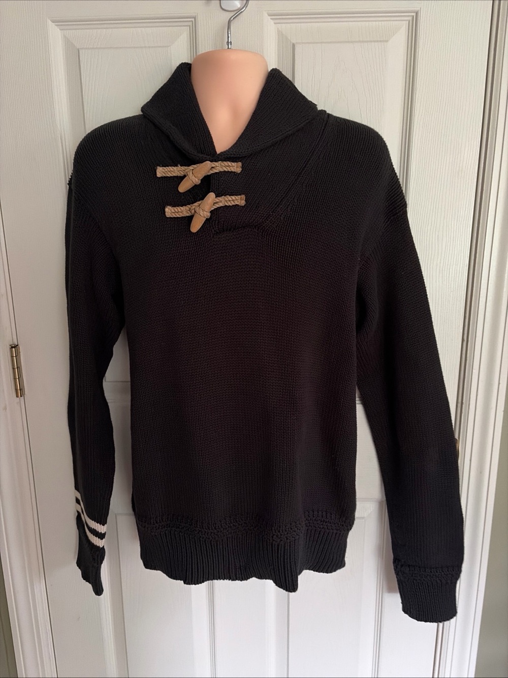 Ralph Lauren Vintage Rugby Black 100% Cotton Knit Sweater XLarge Toggle But - Picture 2 of 11